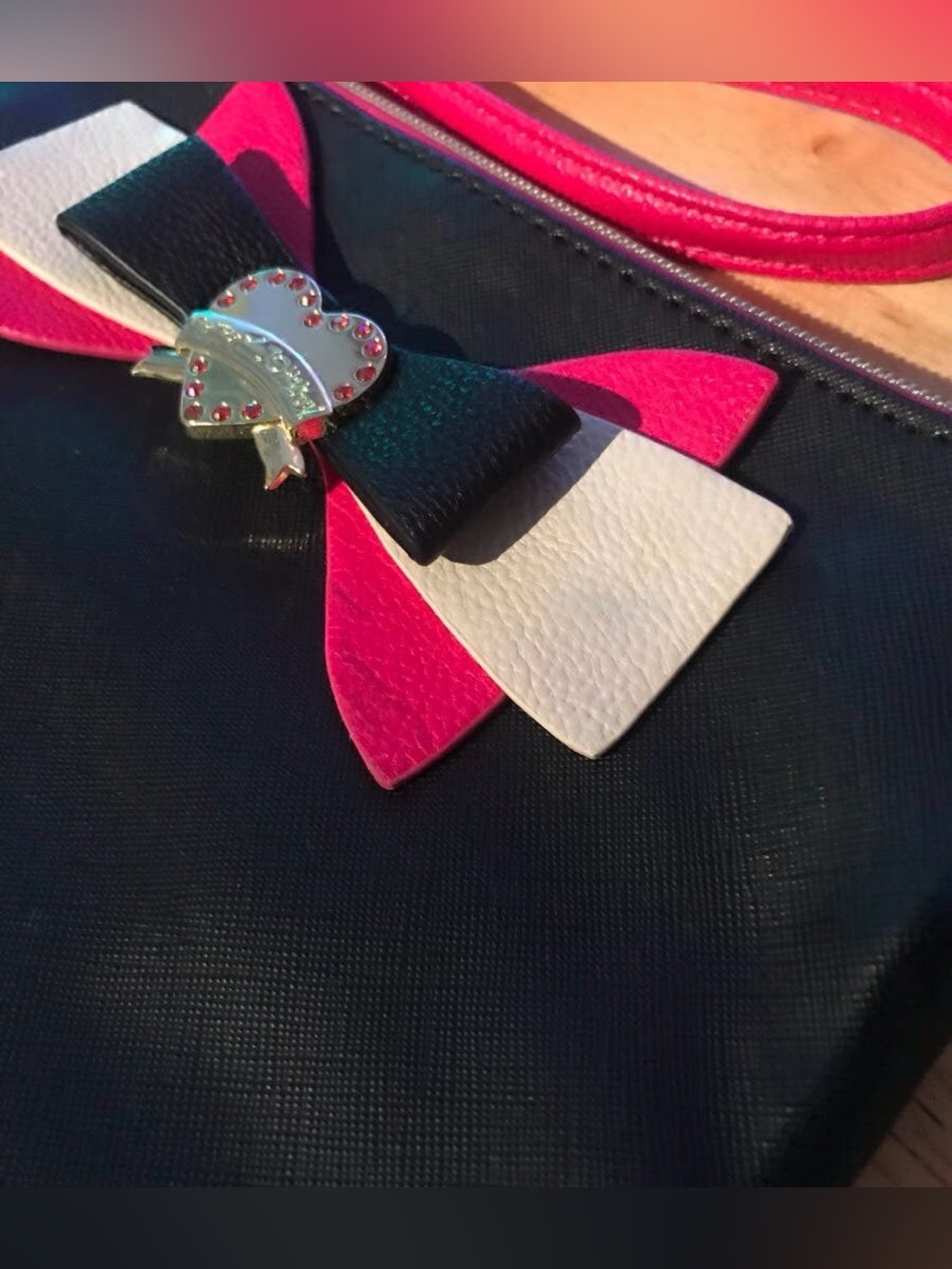 Betsey Johnson Saffiano Black Wristlet Clutch with Bow Accent - Picture 2 of 6